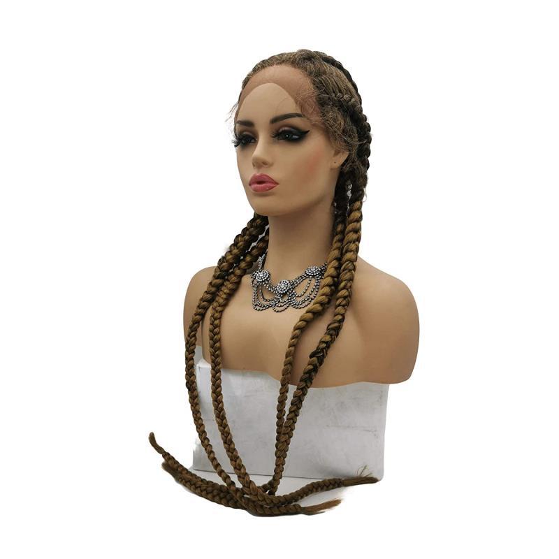 Tenza de espina de pescado europea y americana de 32 pulgadas, peluca de encaje frontal de moda, cuatro trenzas, seda japonesa Braid wigLW0422