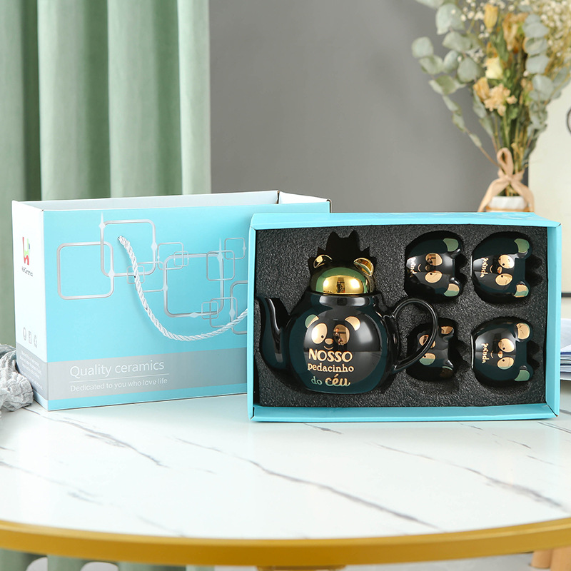 Lindo de dibujos animados Flor de cerámica juego de té imprimible logo Amazon dedicado Panda juego de té taza juego de regalo traje