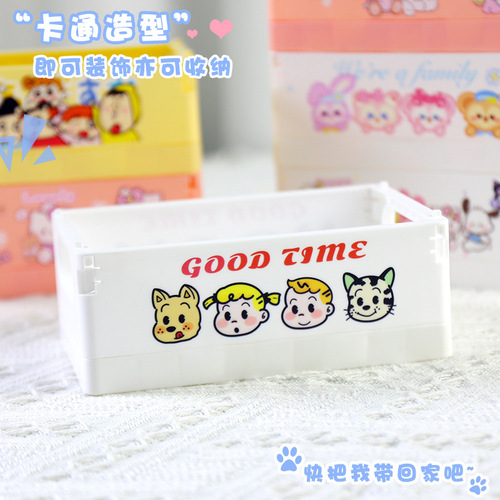 Original cartoon desktop foldable plastic storage box beautiful girl cartoon cute Japanese style sundries storage and organization basket