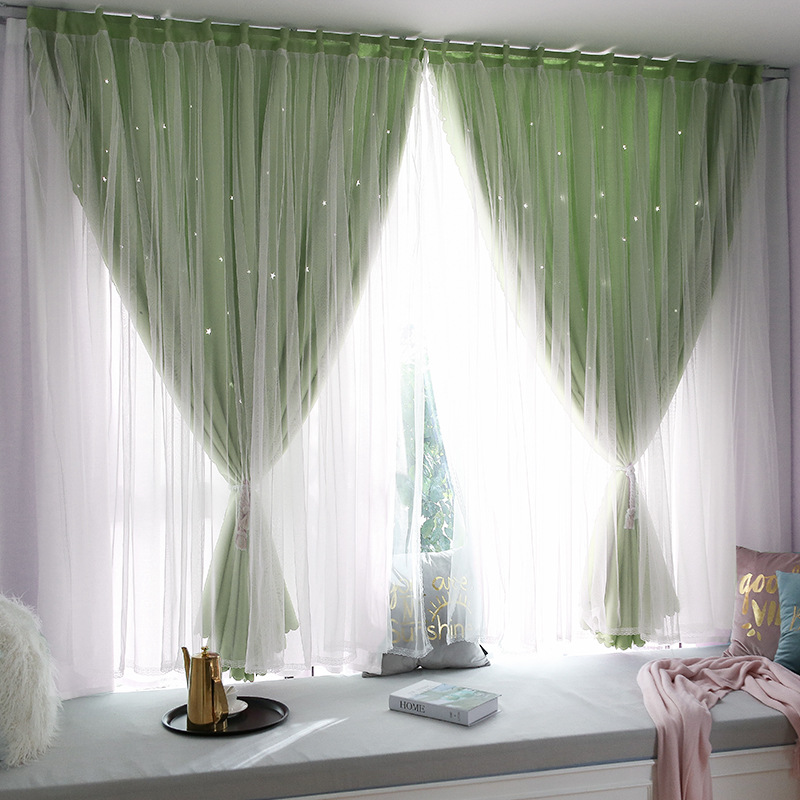 Gradiente estrella hueca de doble capa de cortina de Velcro instalación sin punzones tela de sombreado autoadhesiva entrega transfronteriza de una pieza