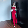 Sexy strapless strapless， high slit floor length skirt for women