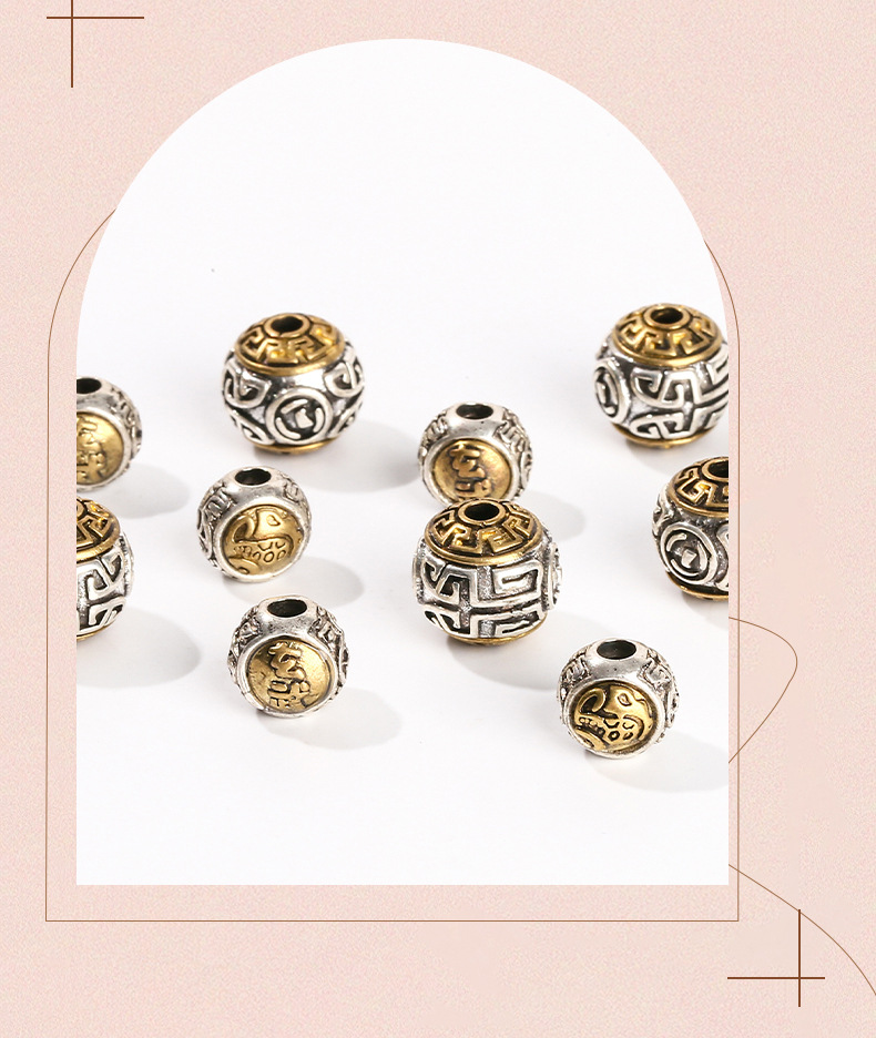 Jingyao Jewelry: Vintage two-tone obsidian cylindrical spacer beads with embossed patterns and through-holes, Xizang-style decorative beads for DIY bracelets
