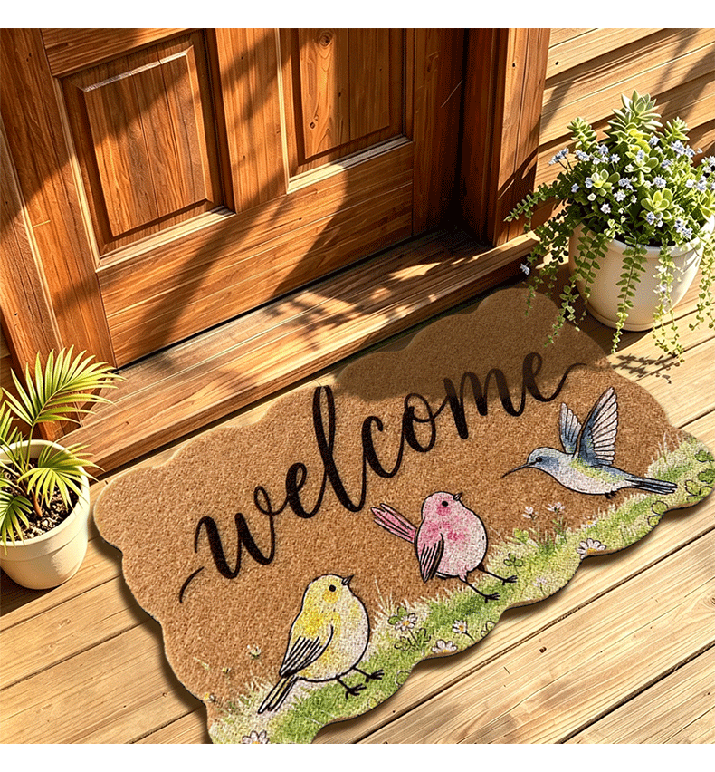 American-style imitation coconut palm fiber doormat, thickened entrance mat, coconut fiber print, outdoor dirt-resistant and non-slip floor mat