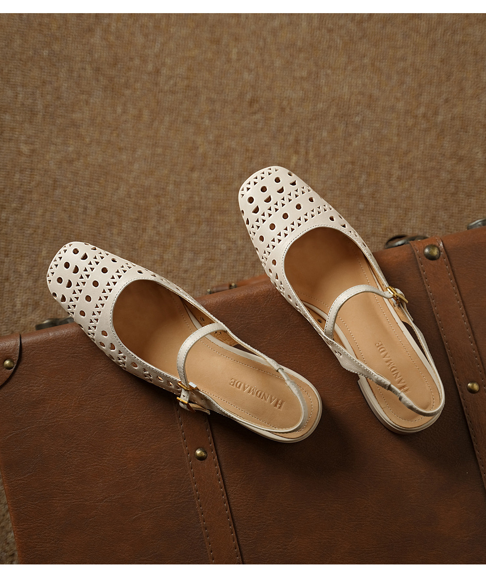 Sandal nữ hở mũi gót thấp quai ngang đế bệt — đen chi tiết 14
