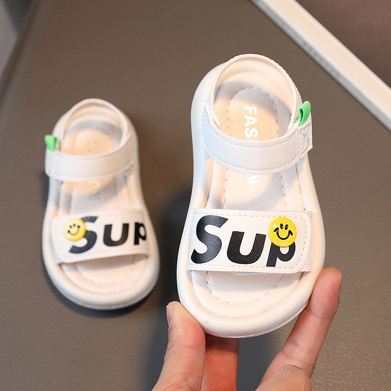 Sandali estivi per bambini Edizione coreana per bambina e neonato Velcro con suola morbida Scarpe da spiaggia con viso sorridente 1-6 anni_voghion.com