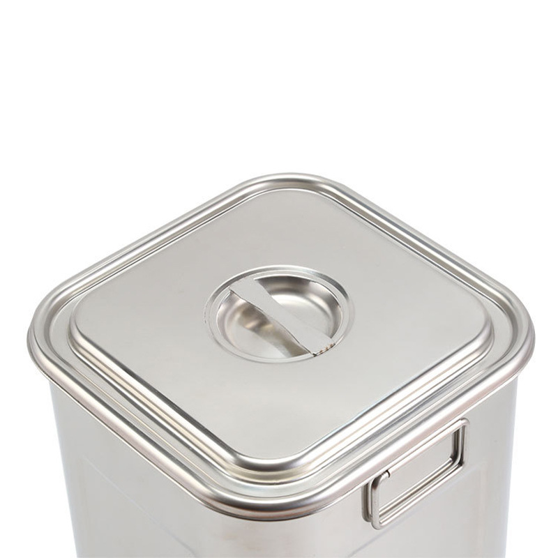 P616 Wholesale Rice Buckets, Stainless Steel Square Bucket, Four-Sided Bucket with Lid, Thickened, Moistureproof, Insect-Proof Rice Storage Bin, Household Sealed Square Bucket