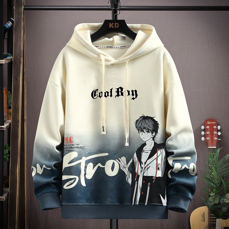 Spring and Autumn Men's Trendy Versatile Sweatshirt for Teenagers, Middle and High School Students, Casual Versatile Sports Long-Sleeve Hooded Sweatshirt