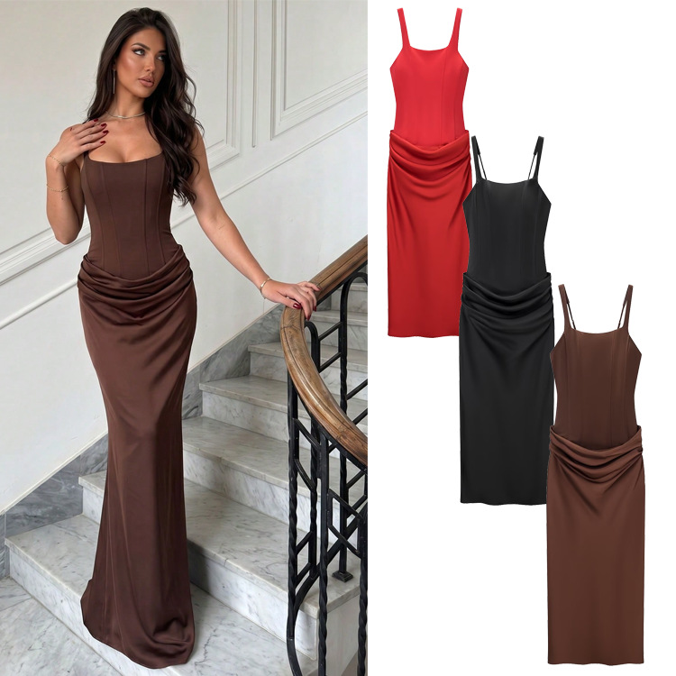 Women's Bodycon Maxi Dress Solid Color Sleeveless Slim Fit Backless Slit Evening Party Dress_ecoleips.com