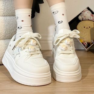 Sports White Shoes Women's 2024 Autumn New Soft-soled Platform Shoes All-match Thick-soled Height-increasing Star Casual Shoes for Women