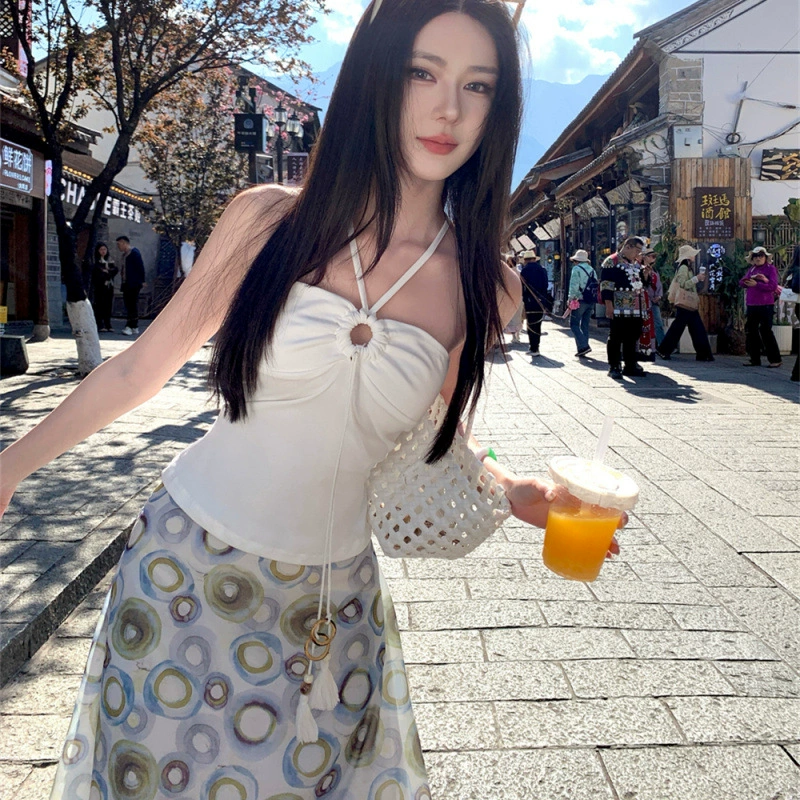 Design light and thin long skirt, A-line, print