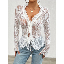 Y 71767 Sheer Lace Long-Sleeve Cardigan �Ը���˿���俪���¿�
