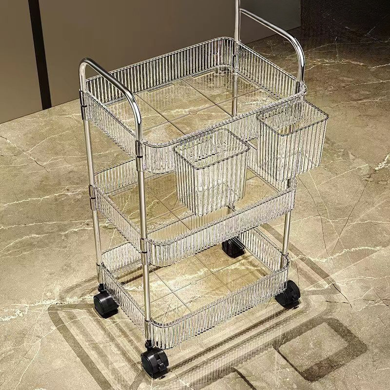 Transparent Acrylic Kitchen Floor-Standing Trolley Snack Rack Bedroom Storage Rack Multi-Layer Bathroom Mobile Storage