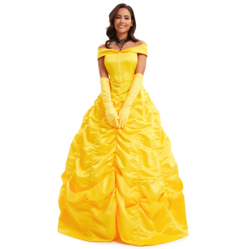 Versão live action de A Bela e a Fera, fantasia cosplay de princesa, vestido amarelo de princesa Bela, feminino_voghion.com