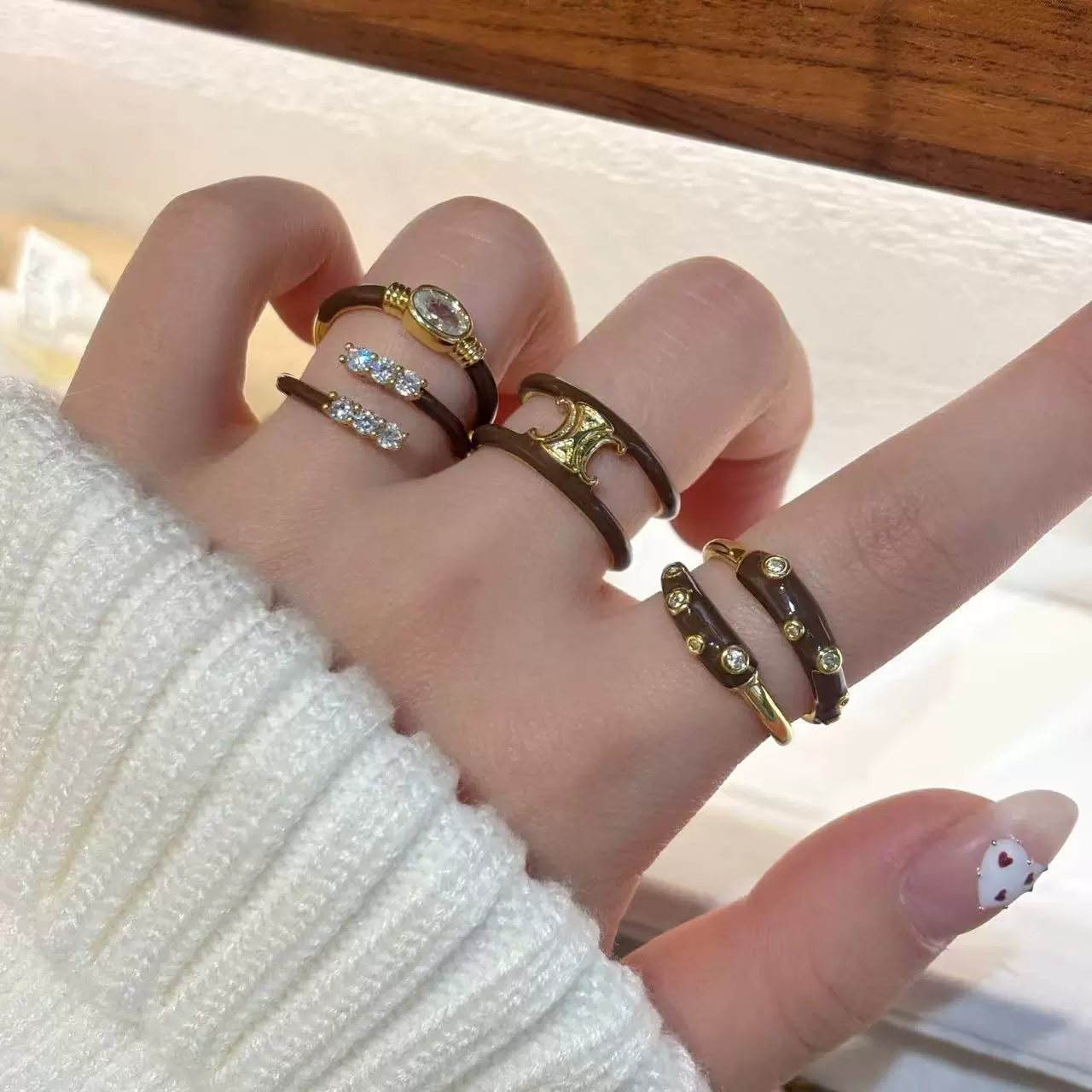 精品新款欧美潮人个性锆石戒指女气质时尚潮冷淡风关节装饰食指环