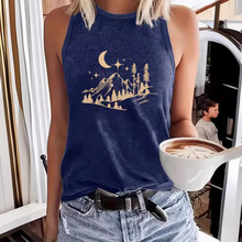 速卖通亚马逊热卖风景印花春夏季无袖上衣T恤圆领套头外贸背心女