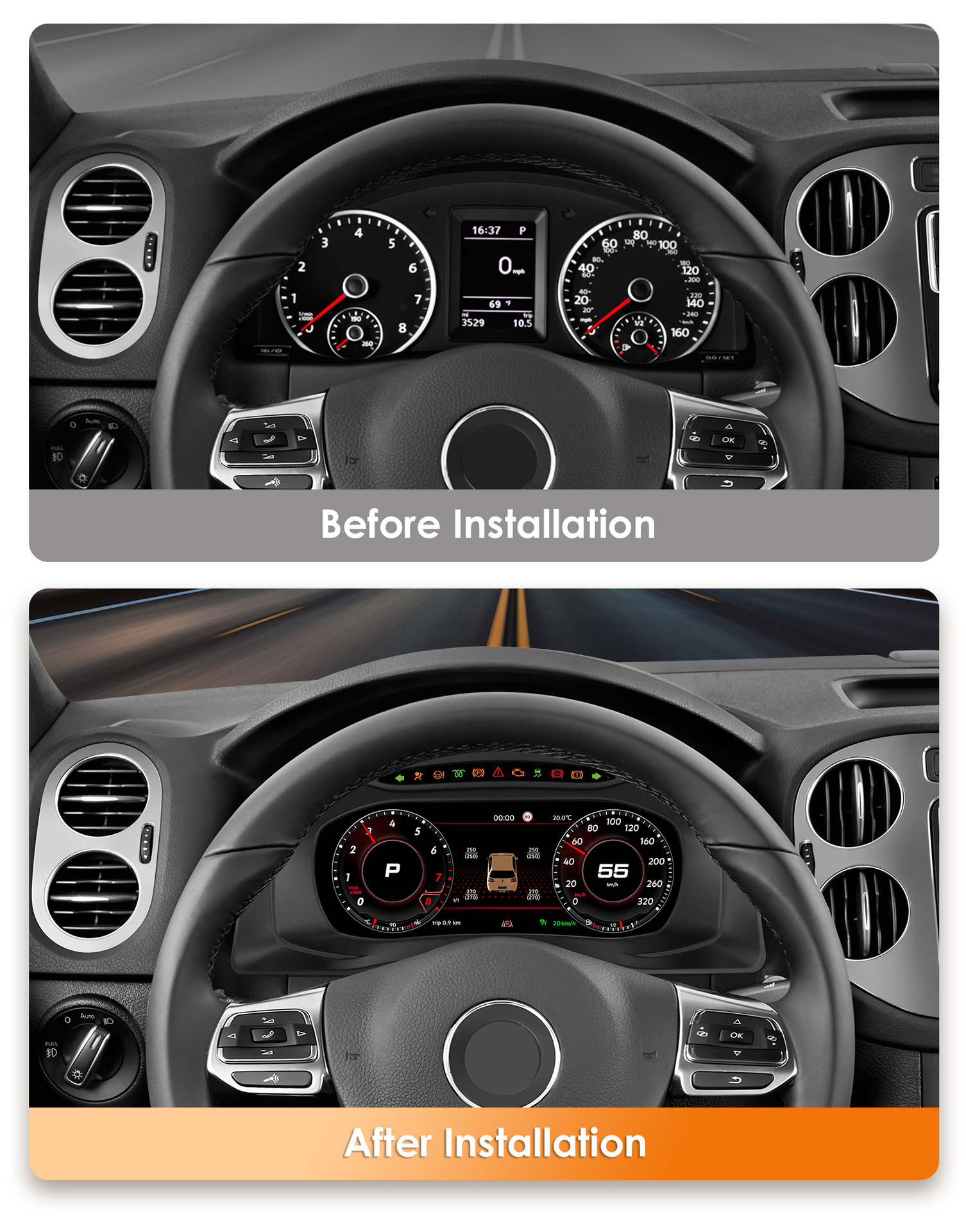 Suitable for Volkswagen Tiguan 1st generation and Scirocco 08-16, LCD dashboard car modification and upgrade