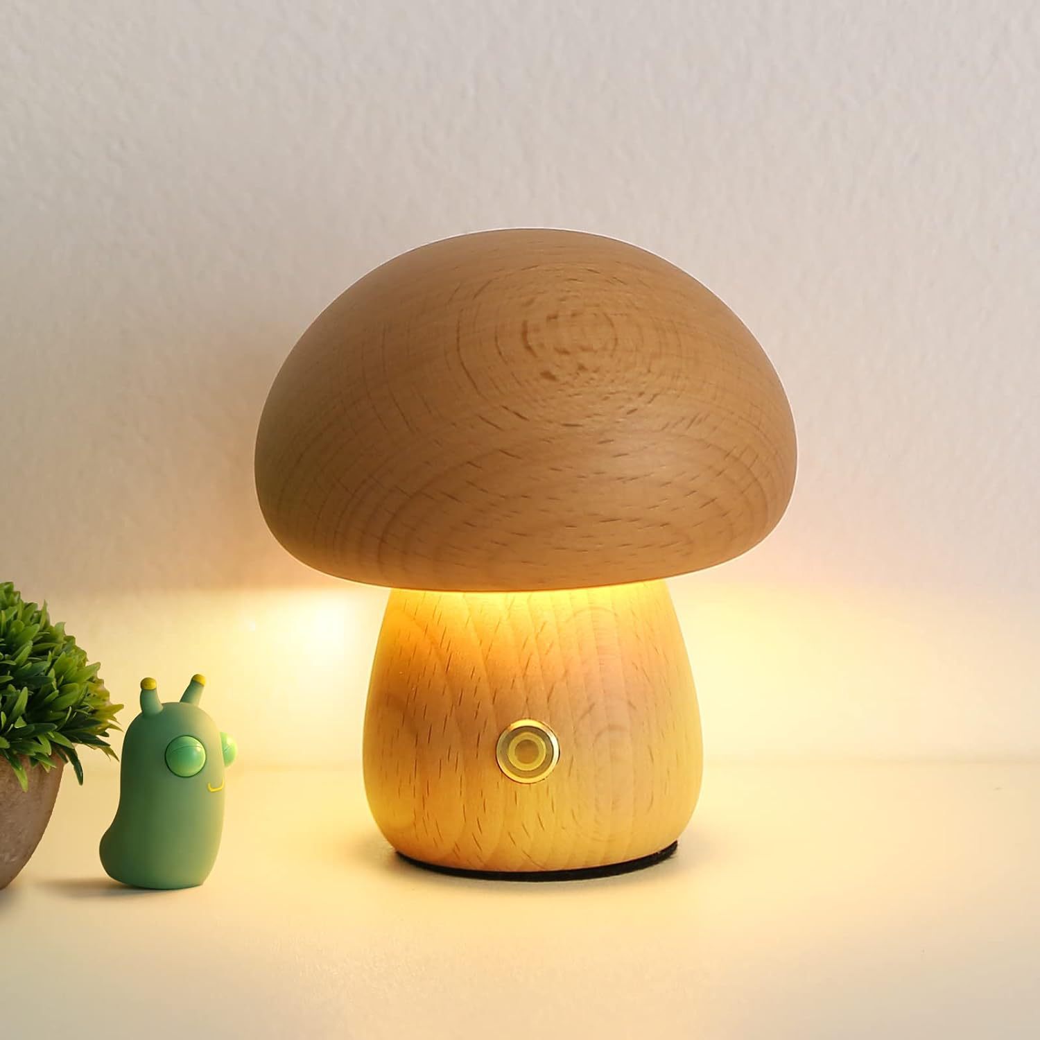 Lampada da tavolo a LED creativa in legno massello con fungo, luce notturna, lampada da comodino, ornamenti, faggio, per bambini, regalo per ragazze_voghion.com
