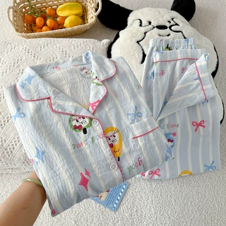 夏日新品治愈卡通mikko网红短袖睡衣女家居服云朵棉套装实拍批发