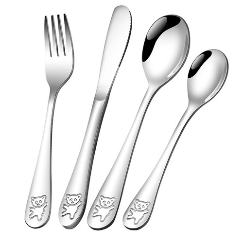 Cross-border Stainless Steel Western Tableware Creative Children's Western Fork and Spoon Set with Cute Bear Steak Knife, Fork, and Spoon