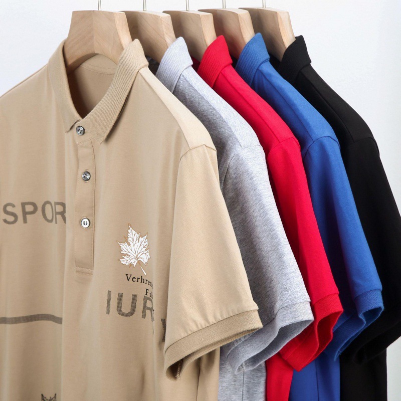 Camiseta de polo de impresión de algodón hombre de alta gama ligera de negocios impresión de arce Camiseta de verano nueva impresión de manga corta Camiseta de solapa