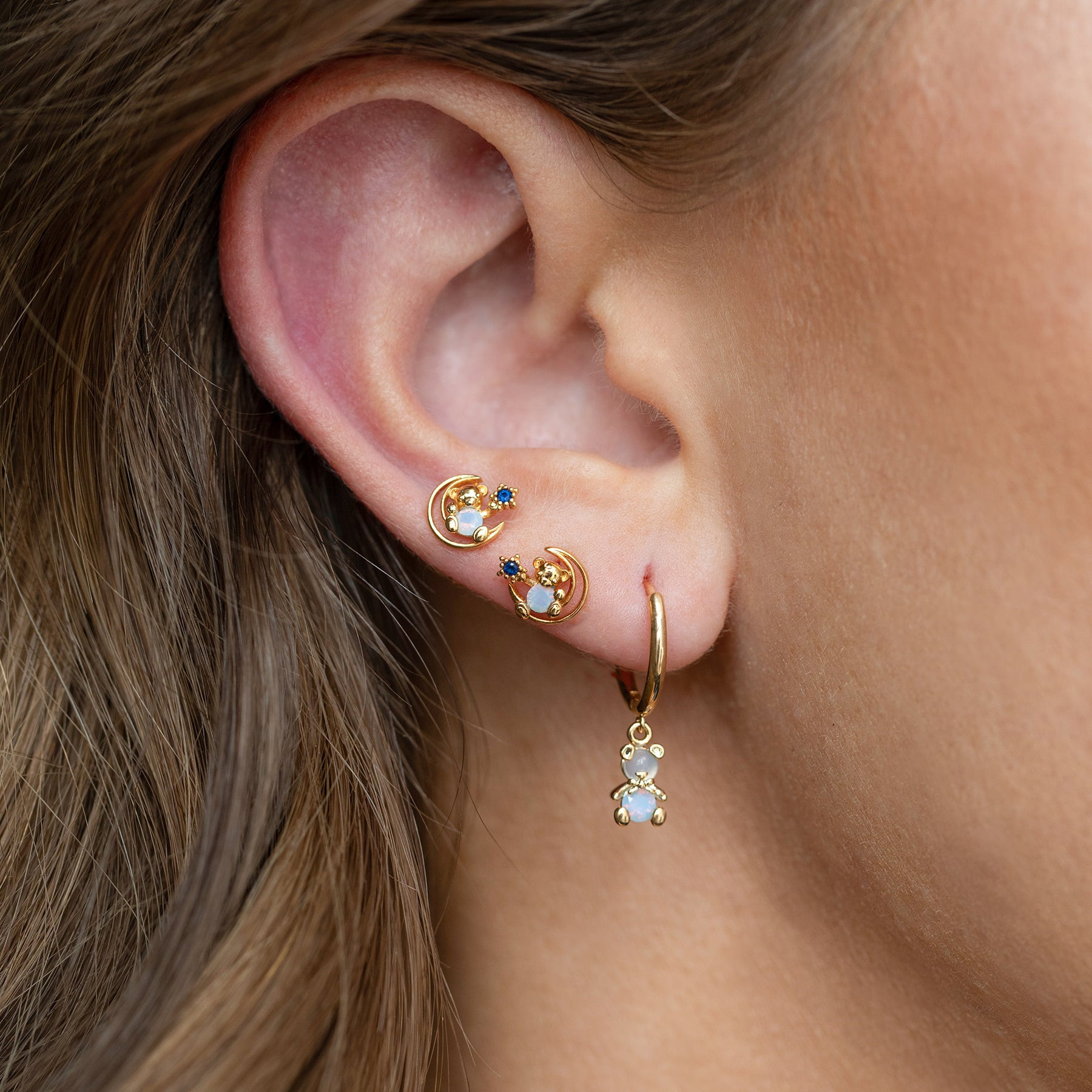 15g Weight Zircon Inlay Material Earrings Classification 1 Set Fashion Bear Copper Plating Zircon Earrings