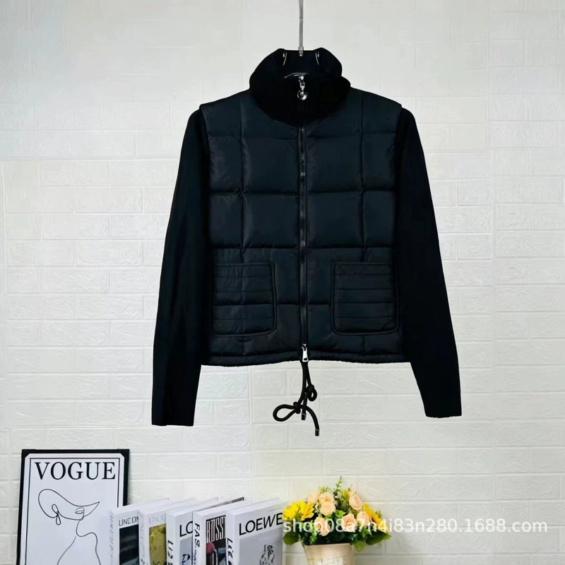 Mengkou high-end short autumn and winter women's down jacket with stand-up collar, spliced wool knit sleeves, lightweight and warm coat Mengkou high-end short autumn and winter women's down jacket with stand-up collar, spliced wool knit sleeves, lightweight and warm coat