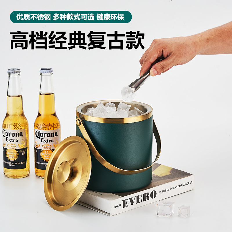 Cubo de hielo portátil de acero inoxidable Barra de hotel KTV champán Cubo de cerveza con tapa fría cubo de hielo distribución LOGO