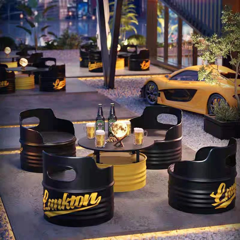 Промышленный ветер чай чай с молоком комбинация столов и стульев сеть Red Creative Cafe Тренажерный зал бар прозрачный бар масляный барабан диван