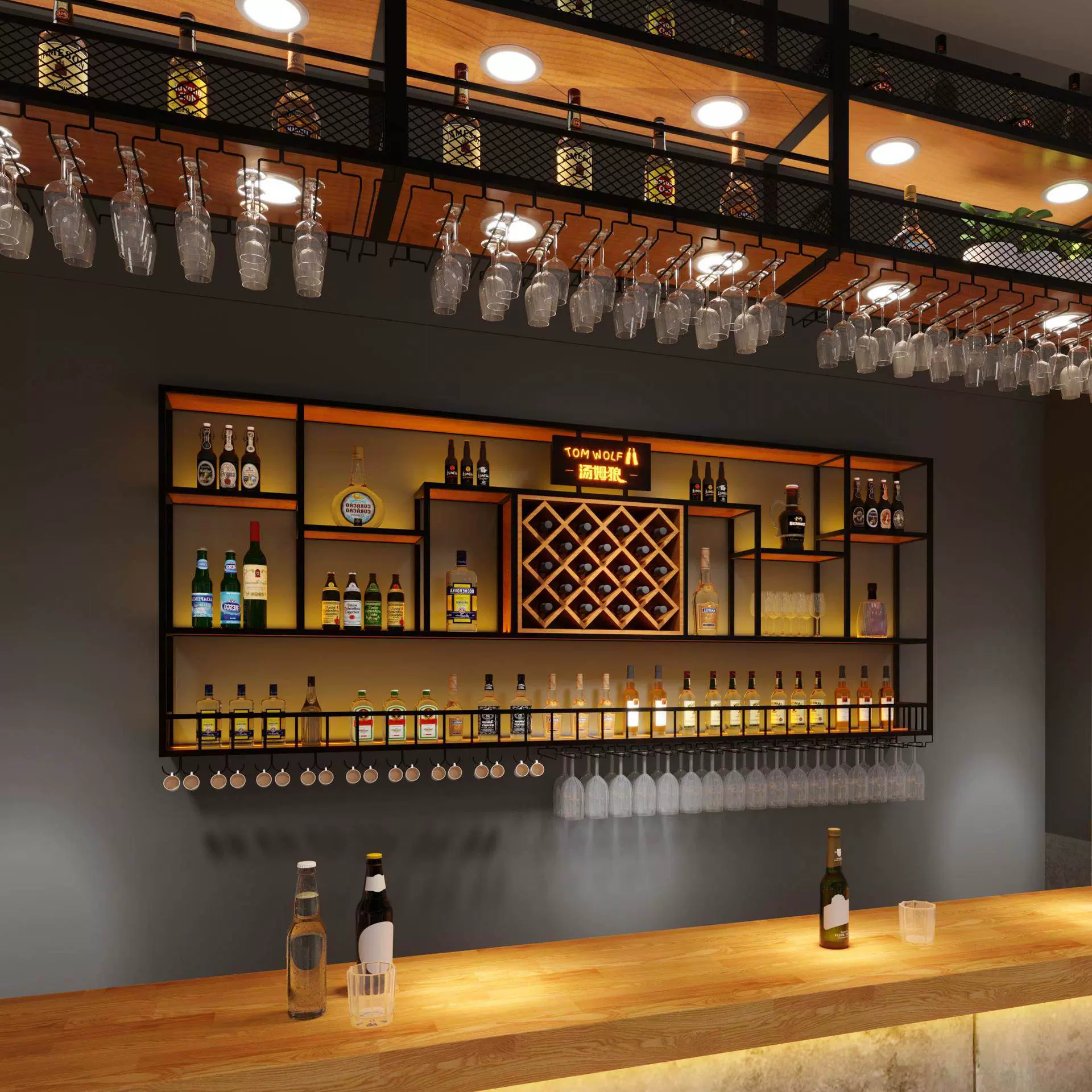 酒架壁挂酒柜置物架铁艺红酒架子展示架工业风酒吧音乐吊架立柜