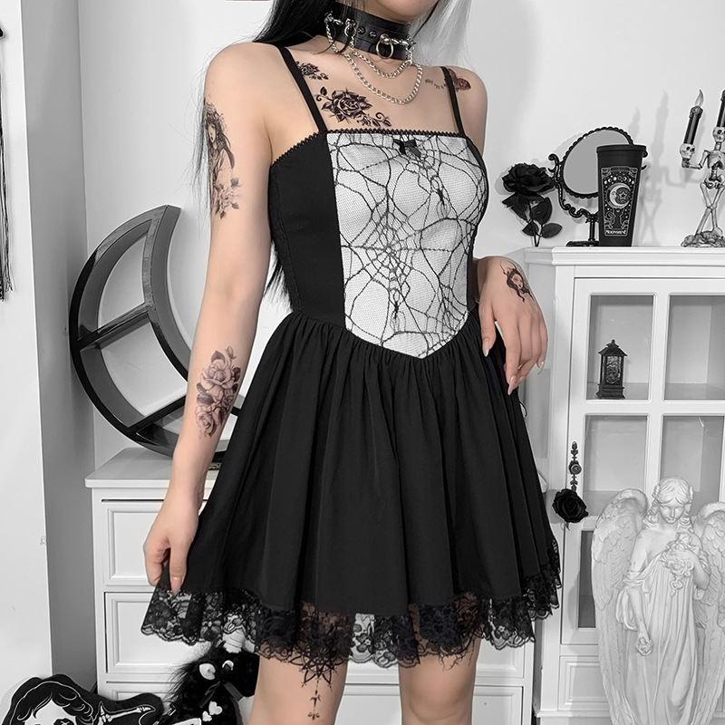 Gothic Style Mesh Stitching Slip Dress NSGYB99898