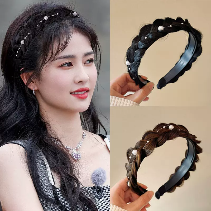 珍珠鱼骨辫子发箍麻花辫假发防滑发饰气质网红款减龄头饰女现货