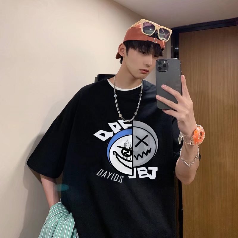Men's T-shirt short sleeve summer 2022 New loose fashion printed T-shirt youth handsome half sleeve top clothes