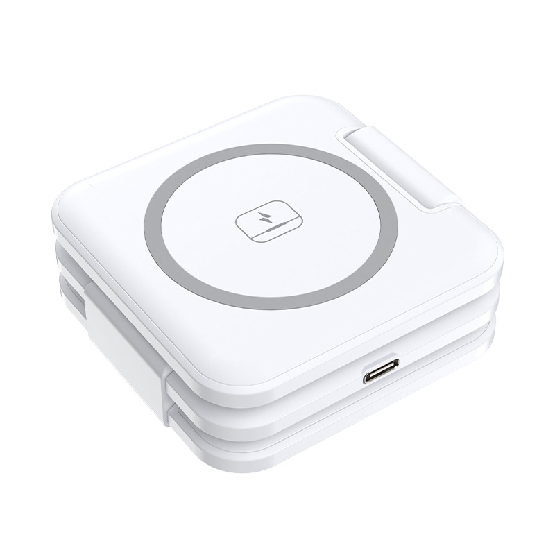 Cargador inalámbrico magnético tres en uno, soporte plegable para teléfono Magsafe, cable de datos, transfronterizo