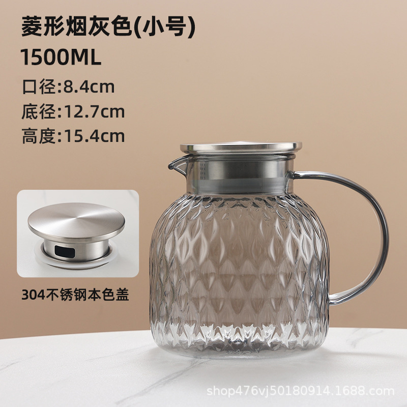 1500ML 회색 짧은 마름모 주전자-304 강철 뚜껑