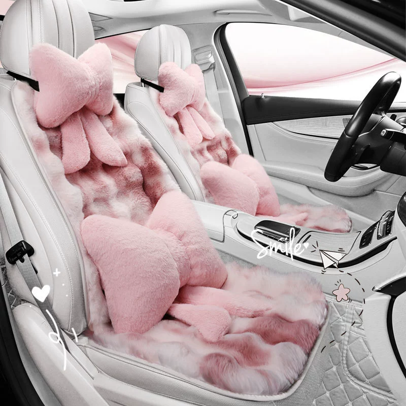Новая Автомобильная подушка, зимняя плюшевая подушка, Имитация меха кролика, подушка для автомобильного сиденья, пузырьковый бархат, утолщенный теплый цельный Комплект из трех частей