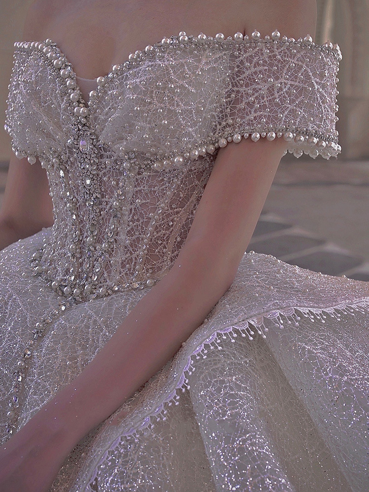 One shoulder wedding dress 2025 new bride main wedding dress texture…