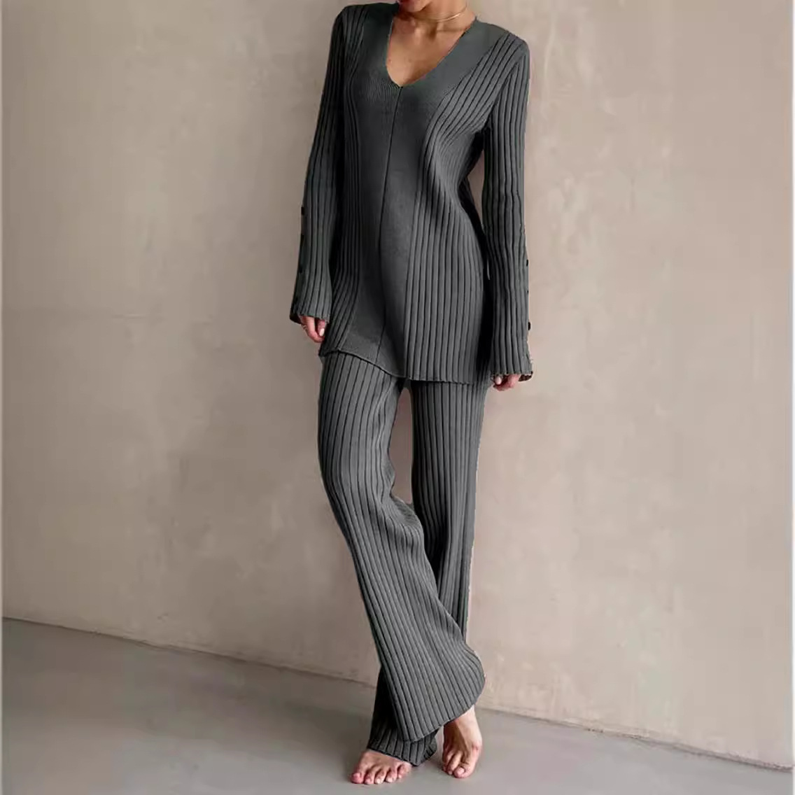 Abbigliamento da donna tuta in maglia da donna autunno e inverno pantaloni a maniche lunghe tuta casual_voghion.com