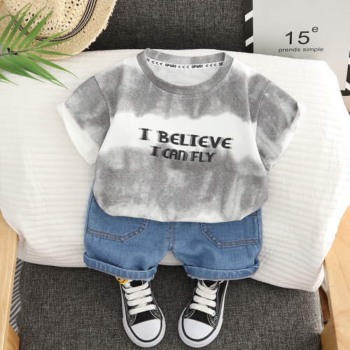 Children's Personalized Print Tie-Dye Short-Sleeve Summer Outfit Boy's Casual T-Shirt Kids Set Baby Clothes Two-Piece Set Dropshipping