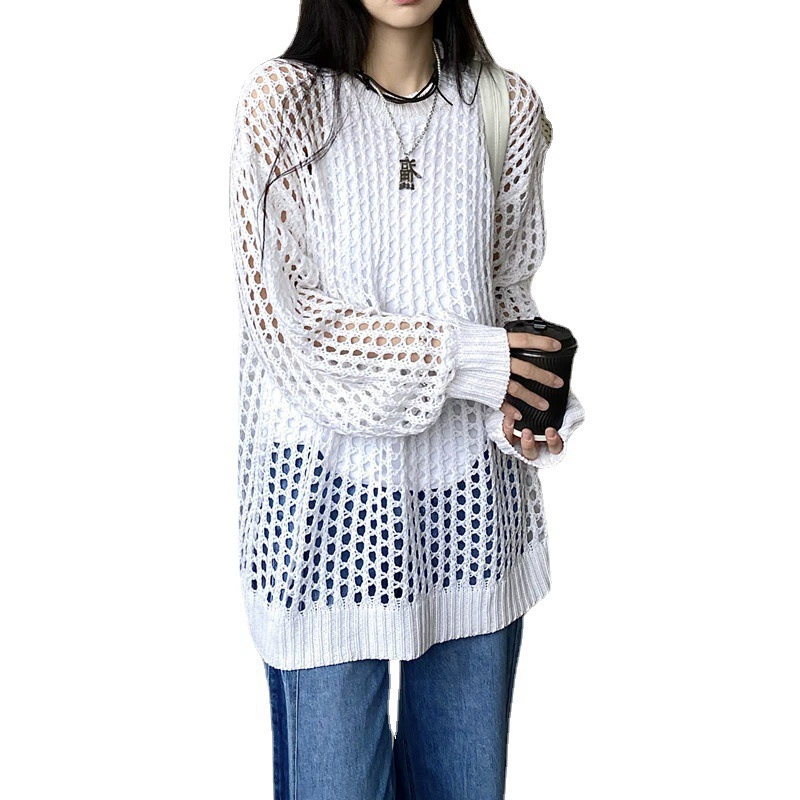 Knitted thin sexy sun protection clothing, long-sleeve, oversize