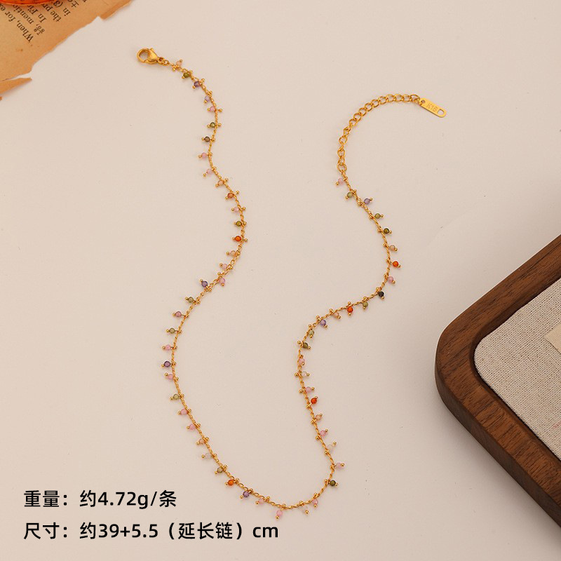 原创简约时尚淡水珍珠天然石串珠项链轻奢小众高级感叠戴锁骨链女|undefined