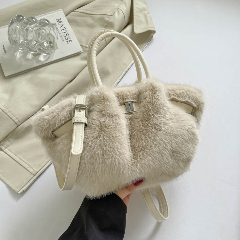 Bolso Tipo Balde de Peluche con Cierre Magnético para Uso Diario