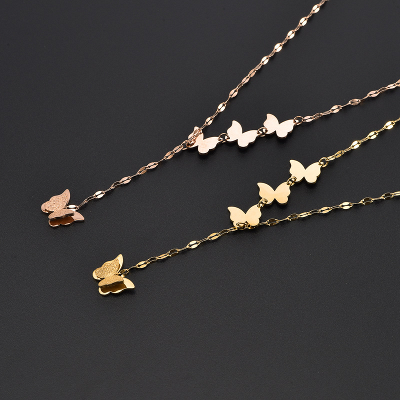 6g Weight 0.03µm-0.05µm Gold Plating Thickness PVD Coated Gold Plating Process 18K Real Gold Plated Plating Material 304 Stainless Steel Pendant Material PVD Coated Real Gold Plated 18K Gold Butterfly Titanium Steel Sweet Simple Style Waterproof Non Tarnish Titanium Steel Pendant Necklace
