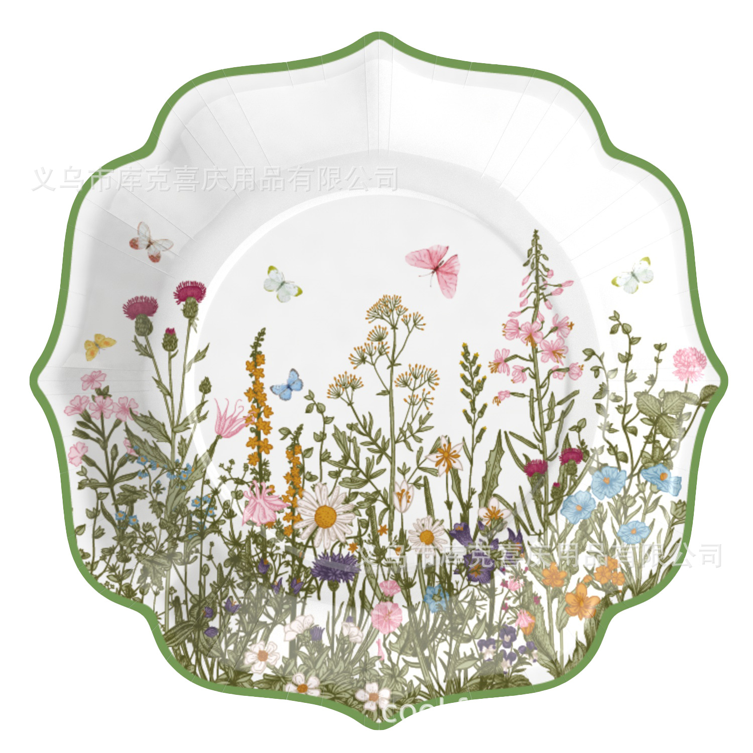 Nueva decoración de fiesta de flores silvestres retro encaje verde de primavera bandeja de papel desechable tazas de papel toallas de papel set de cubiertos