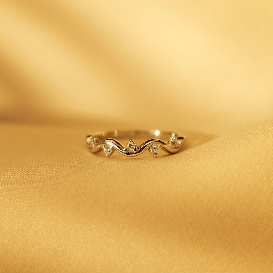 Fashion Waves Copper Plating Inlay Zircon Open Ring 1 Piece