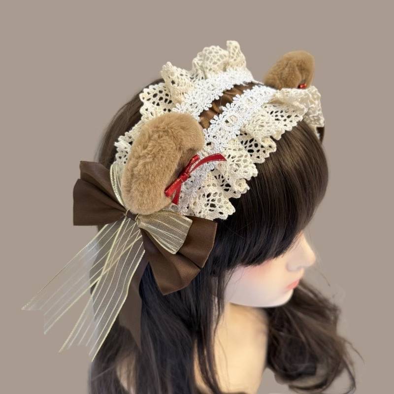 Dos dimensiones Lolita correa de cabello chica gato oreja clip de cabello cómic cosplay Lolita criada correa de cabello