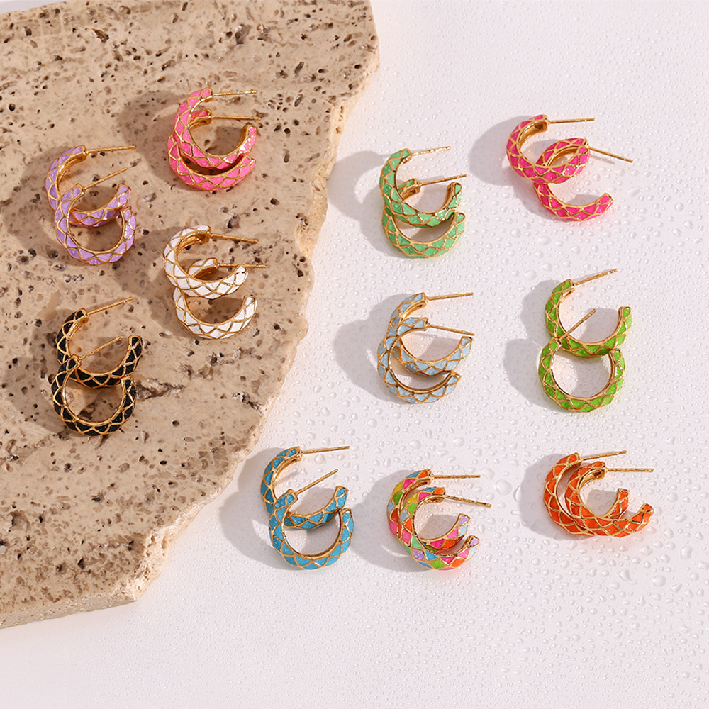 Fashion C Shape Stainless Steel Plating Hoop Earrings 1 Pair