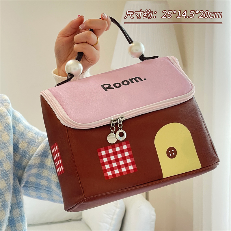Nueva linda casa pequeña bolsa de maquillaje de alta belleza portátil bolsa de lavado de viaje bolsa de almacenamiento de gran capacidad
