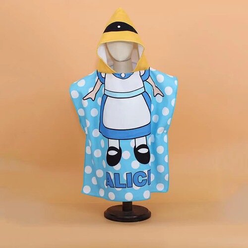 Children's bath towel cape, easy-to-absorb digital cartoon printed outdoor robe, ultra-fine fiber hooded beach towel