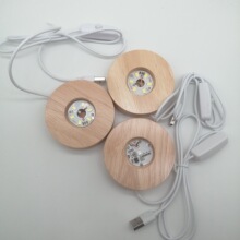 实木LED发光灯座 水晶底座圆形小夜灯发光底座 USB七彩灯批发