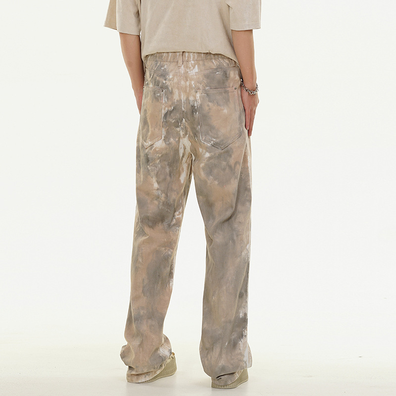 Men's Washed Tie-dye Distressed Straight Leg Jeans For Casual Wear_voghion.com